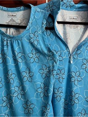 L.L. Bean Turquoise Blue Floral Athletic Tank & Zip Pullover Set